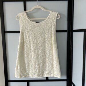 Jessica White & Creme Sequin Embroidered Floral Design Blouse Tank Top